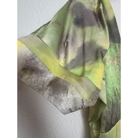 Dkny Midi Dress Womens S Watercolor Hues Ruched Printed Satin Short Sleeve NWT - Picture 6 of 11